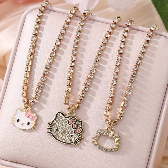 3 RHINESTONE DESIGNED HELLO KITTY NECKLACES SET - Picture 1 of 3